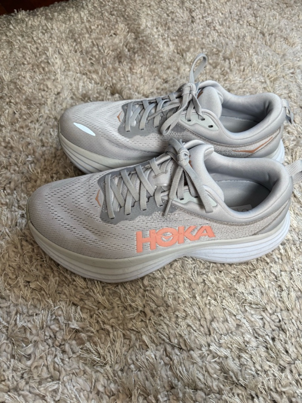 Hoka Neutral Gray Running Shoes with Coral Logo